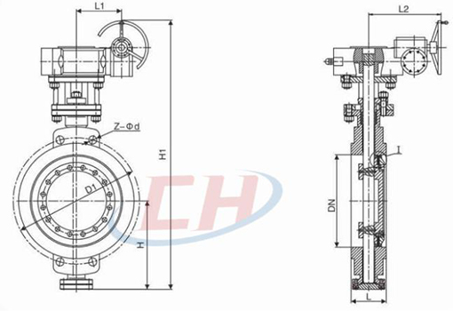 防爆電動(dòng)偏心對(duì)夾蝶閥結(jié)構(gòu)圖
