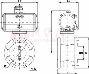 氣動襯氟法蘭蝶閥結(jié)構(gòu)圖