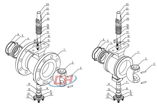 法蘭式V型球閥結(jié)構(gòu)圖